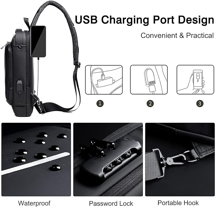 Anti Theft Sling Bag, USB Charging Sport Sling Anti-Theft Shoulder Bag, Crossbody Bags Chest Daypack Anti Theft Sling Bag, USB Charging Sport Sling Anti-Theft Shoulder Bag, Crossbody Bags Chest Daypack